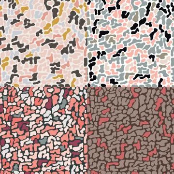 Collection of seamless patterns with organic rounded and stripe shapes, retro Illustrazione stock