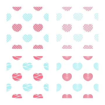 Collection of seamless patterns of pink and blue hearts2 Stock Illustration