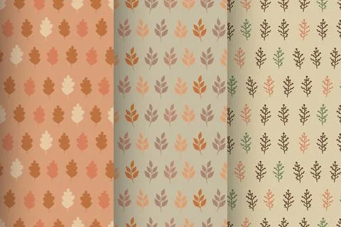 Collection of seamless patterns with twigs and leaves, autumn cozy design 스톡 일러스트