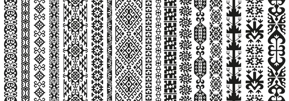 Collection of seamless patterns with Uzbek motifs. Classic geometric textures Stock Illustration