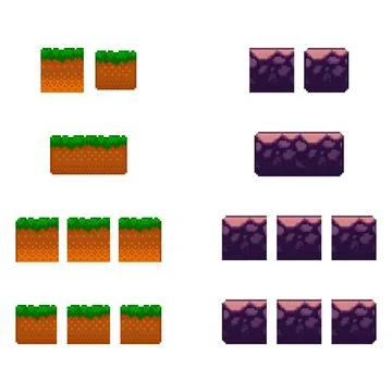 Collection of seamless pixel ground textures for game platforms. Stock Illustration