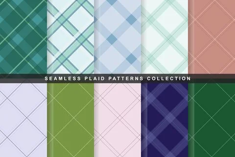 Collection of seamless plaid pattern design displaying elegant diagonal lin.. Stock Illustration