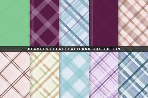 Collection of seamless plaid pattern design featuring diverse multicolored .. Illustration