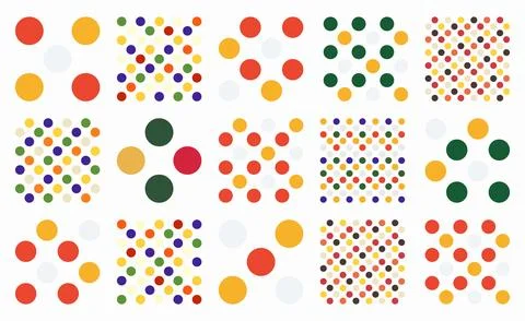 Collection of seamless polka dot patterns featuring vibrant circles and round Stockillustratie