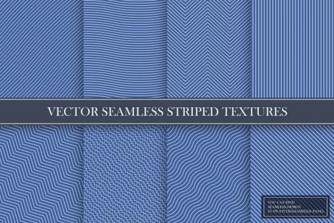 Collection of seamless striped geometric patterns. Elegant classic design - blue Stock Illustration