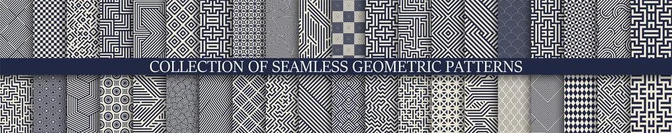 Collection of seamless striped geometric patterns. Abstract repeatable digital イラスト素材