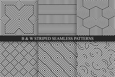 Collection of seamless striped patterns. Black and white wicker texture. Иллюстрация