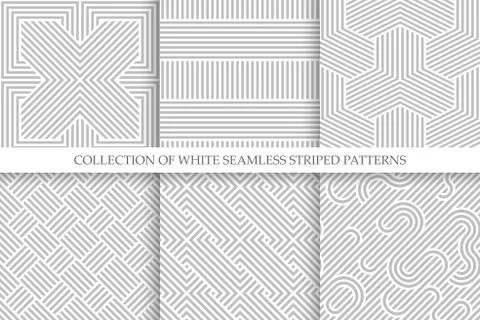 Collection of seamless striped patterns. White and gray repeatable wicker Illustrazione stock