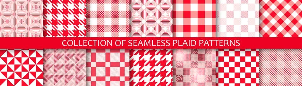 Collection of seamless textile patterns - red geometric design. Vector 스톡 일러스트