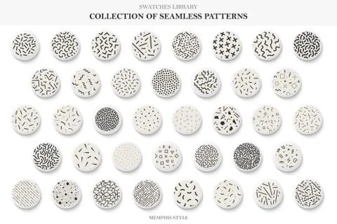 Collection of seamless trendy patterns. Memphis style - fashion 80-90s. Vector 스톡 일러스트