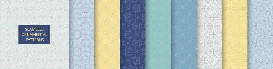 Collection of seamless vector ornamental patterns. Tile color geometric oriental 스톡 일러스트