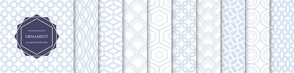 Collection of seamless vector ornamental patterns. Tile blue geometric oriental Illustrazione stock