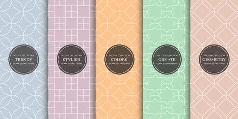 Collection of seamless vector ornamental patterns. Tile color geometric ori.. 스톡 일러스트