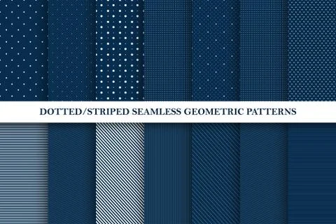 Collection of seamless vector patterns - dotted and striped textures. Elegant 库存插图