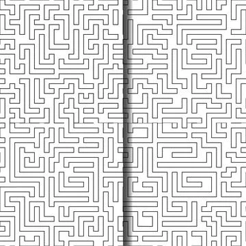 Collection of seamless vector patterns maze of black lines isolated on white Stock Illustration