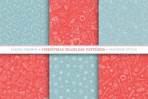 Collection of seamless witner holiday patterns. Christmas vector background with イラスト素材