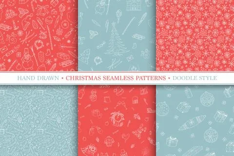 Collection of seamless witner holiday patterns. Christmas vector background with Illustrazione stock