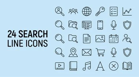 Collection of search line icons for interface design and digital applications Illustration