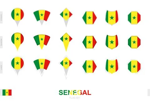 Collection of the Senegal flag in different shapes and with three different.. Stock Illustration