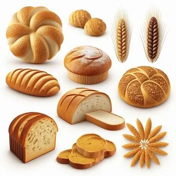 Collection set of bread on white background Stock Illustration