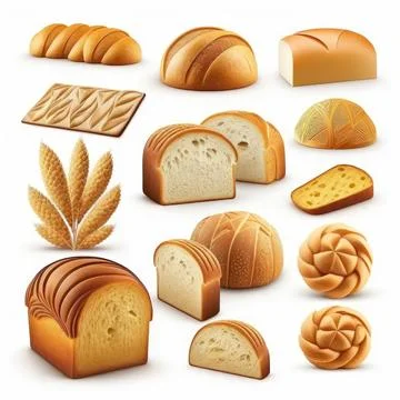 Collection set of bread on white background, Made by AI Stock Illustration