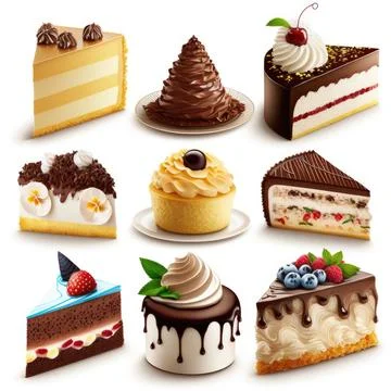 Collection set of cake on white background Stock Illustration