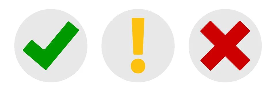 Collection Set of check mark, exclamation point, X mark icons buttons isolate イラスト素材