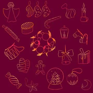 Collection , set of christmas elements in outline style, minimalism Stock Illustration