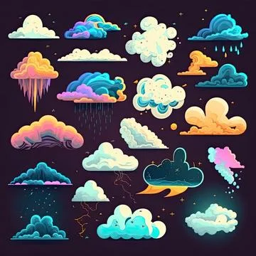 Collection set of cloud vector illustration, Made by AI,Artificial intelligen Stock Illustration