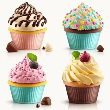 Collection set of cup cake on white background, Made by AI Stock Illustration