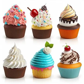 Collection set of cup cake on white background, Made by AI Stock Illustration