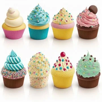 Collection set of cup cake on white background, Made by AI Stock Illustration
