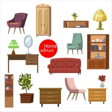 Collection set of elements. designer trendy furniture. table chair sofa lamp Stock Illustration