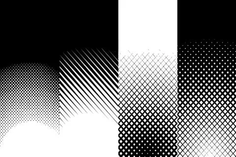 A collection set of four black and white halftone patterns. Stock Illustration