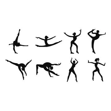 Collection of set four vector dance silhouettes (jump) Stock Illustration