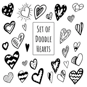 Collection set of hand drawn doodle scribble hearts isolated on white background Illustrazione stock