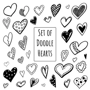 Collection set of hand drawn doodle scribble hearts isolated on white background Stock Illustration
