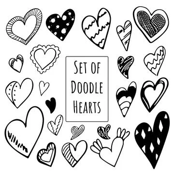 Collection set of hand drawn doodle scribble hearts isolated on white background 스톡 일러스트