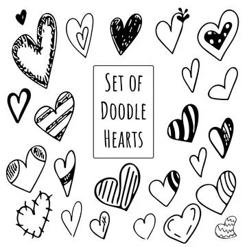 Collection set of hand drawn doodle scribble hearts isolated on white background Stock Illustration
