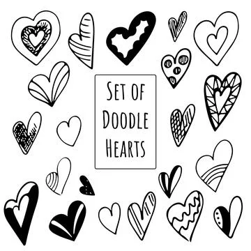 Collection set of hand drawn doodle scribble hearts isolated on white background 스톡 일러스트