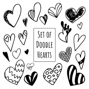 Collection set of hand drawn doodle scribble hearts isolated on white background 스톡 일러스트