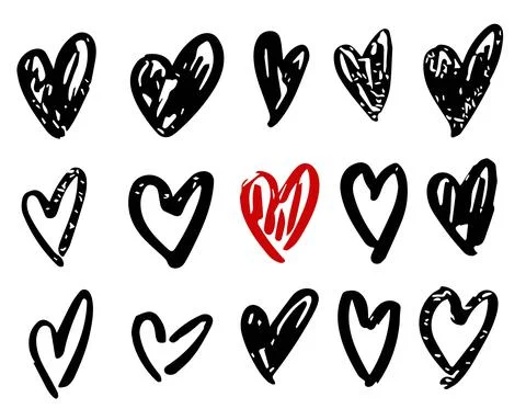 Collection set of hand drawn doodle scribble hearts isolated on white background Stock Illustration