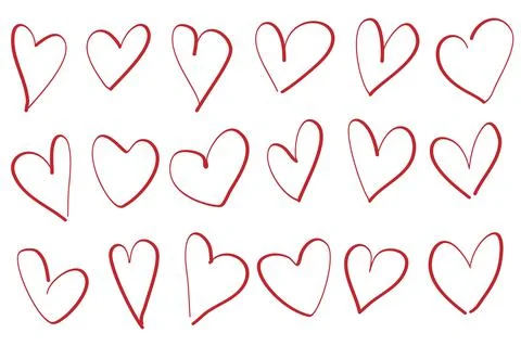 Collection set of hand drawn red doodle scribble hearts isolated on white Stock Illustration