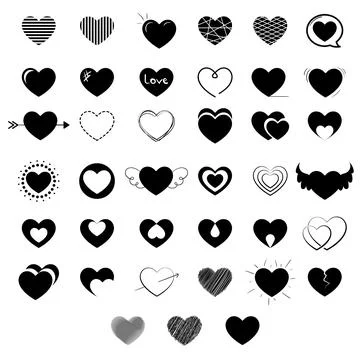 Collection set of hand drawn scribble heart Icons Stock Illustration