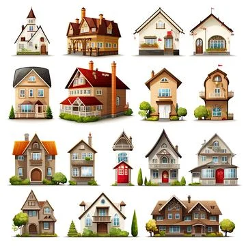 Collection set of house on white background, Made by AI,Artificial intelligen Stock Illustration