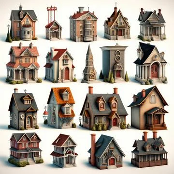 Collection set of house on white background, Made by AI Stock Illustration