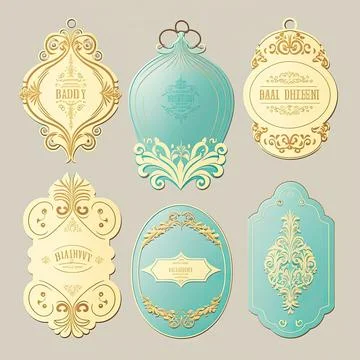 Collection set of label ornament vector illustration, Made by AI,Artificial.. Stock Illustration