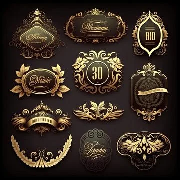Collection set of label ornament vector illustration, Made by AI,Artificial.. Stock Illustration