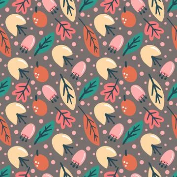 Collection set of leaf plants and flowers pattern Stock Illustration