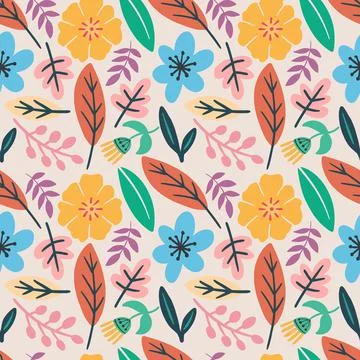 Collection set of leaf plants and flowers pattern Stock Illustration